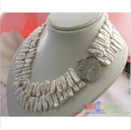 

FREE SHIPPING>@@> p813 2ROW 20MM WHITE BAROQUE FRESHWATER BIWA PEARL NECKLACE ^^^@^Noble style Natural Fine jewe &