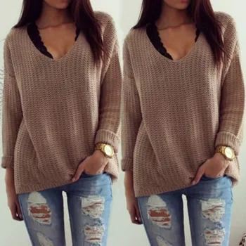Women Casual V-Neck Long Sleeve Loose Knitted Sweater Jumper 2017 Office Lady New Autumn Winter Pullover Outwear Coat
Women Casual V-Neck Long Sleeve Loose Knitted Sweater Jumper 2017 Office Lady New Autumn Winter Pullover Outwear Coat