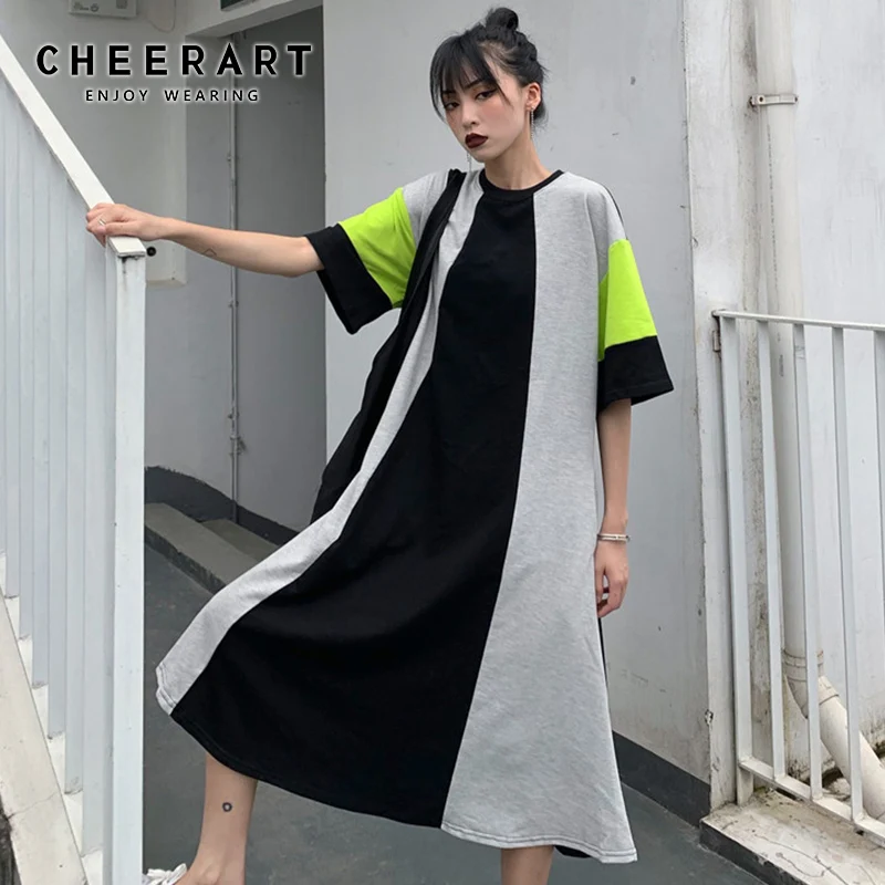 Cheerart Streetwear Color Block A Line Long T Shirt Dress Women Loose Short Sleeve Midi Summer Dress 2019 Clothing
Cheerart Streetwear Color Block A Line Long T Shirt Dress Women Loose Short Sleeve Midi Summer Dress 2019 Clothing