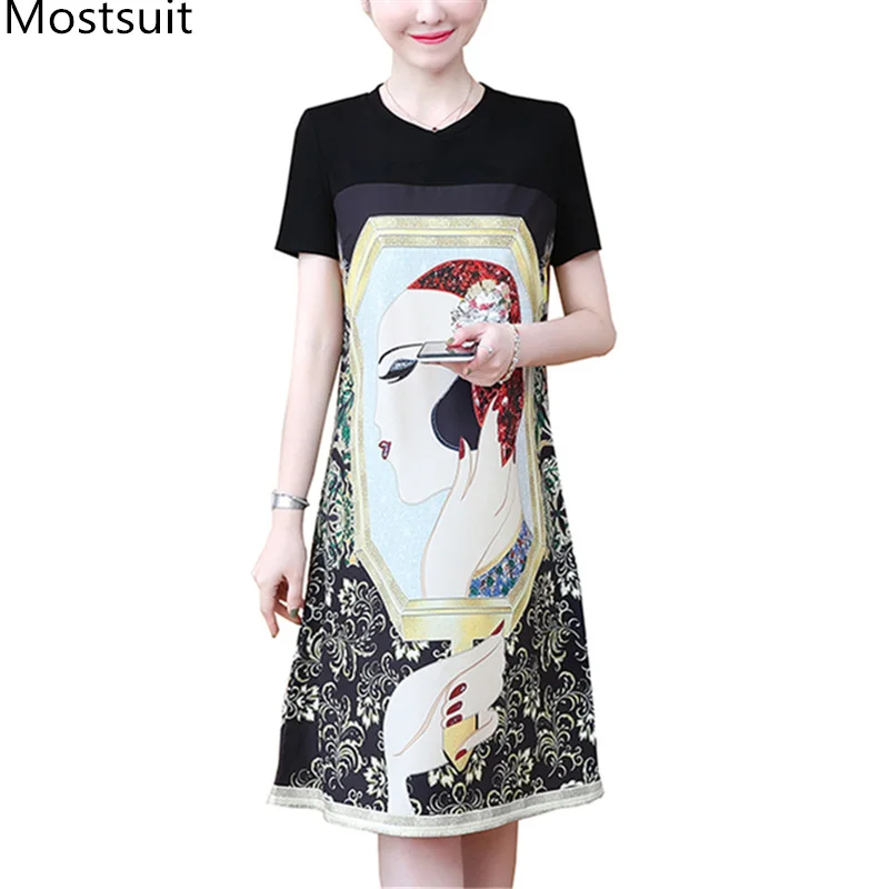 L-5xl 2019 Summer Rhinestones Printed Vintage Dress Women Plus Size Short Sleeve Korean Office A-line Dresses Vestidos Mujer
L-5xl 2019 Summer Rhinestones Printed Vintage Dress Women Plus Size Short Sleeve Korean Office A-line Dresses Vestidos Mujer