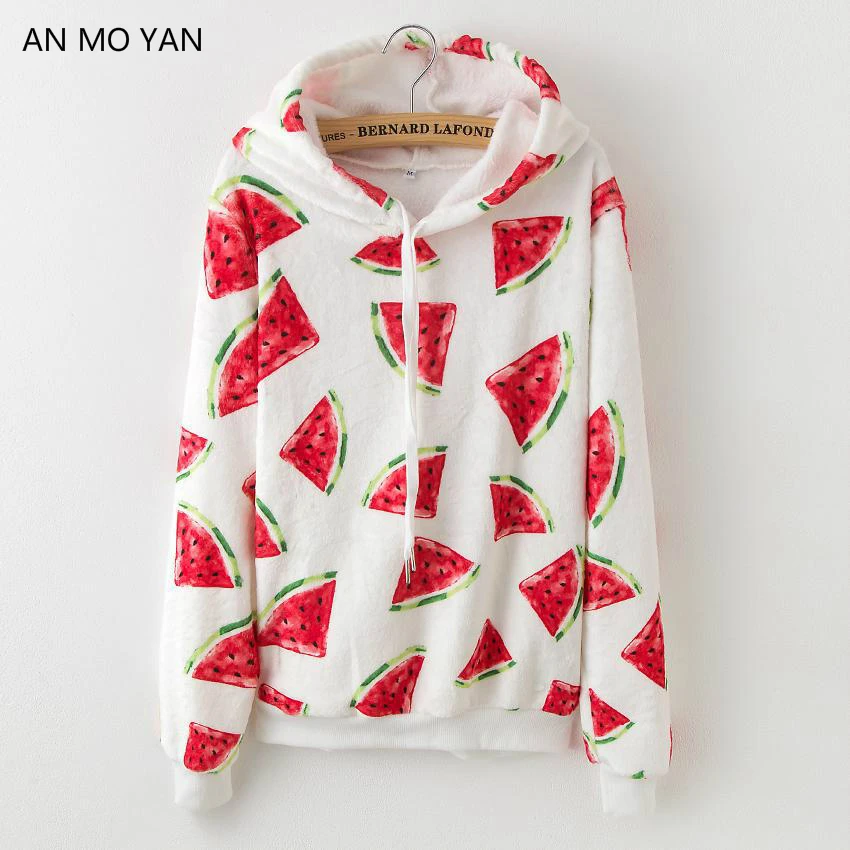 Watermelon Printing Harajuku Women's White Sweater Autumn Winter Plus Velvet Long-sleeved Hat Pullover Wool Liner Warm Clothng
Watermelon Printing Harajuku Women's White Sweater Autumn Winter Plus Velvet Long-sleeved Hat Pullover Wool Liner Warm Clothng