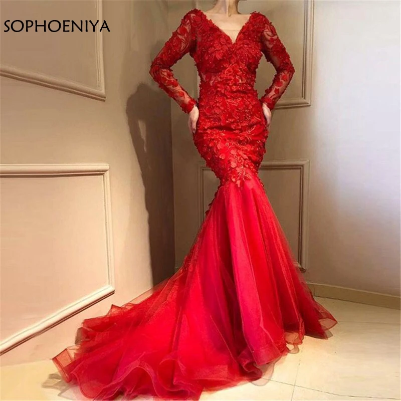 New Arrival V Neck Long sleeve evening dresses Lace Appliques Red Mermaid dress 2019 robe longue soiree long dress party
New Arrival V Neck Long sleeve evening dresses Lace Appliques Red Mermaid dress 2019 robe longue soiree long dress party