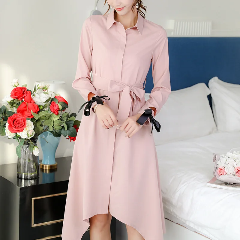 Pink Women Dress Spring Lapel Long Sleeve Button Long Sexy Irregular Dress Princess Korean Fashion Bow Tie Waist Dresses Blue
Pink Women Dress Spring Lapel Long Sleeve Button Long Sexy Irregular Dress Princess Korean Fashion Bow Tie Waist Dresses Blue