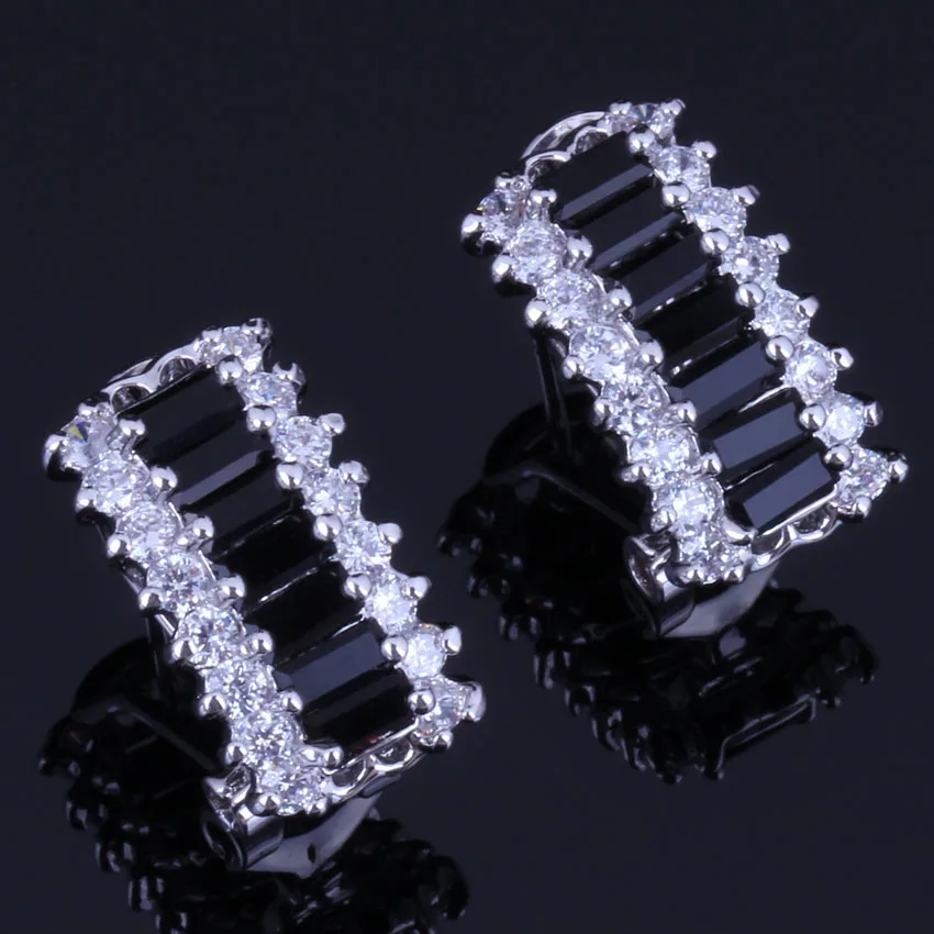 Stylish Black Cubic Zirconia White CZ Silver Plated Clip Hoop Huggie Earrings V0924
Stylish Black Cubic Zirconia White CZ Silver Plated Clip Hoop Huggie Earrings V0924