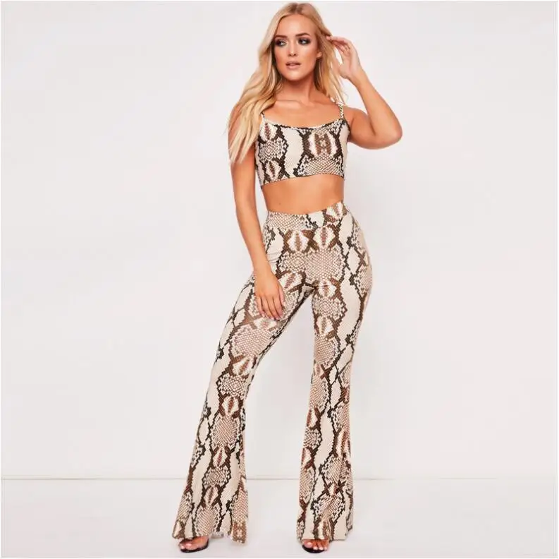 snake print sleeveless crop tank top high waist flare pants bell-bottom trousers sexy women clothes 2 pieces set
snake print sleeveless crop tank top high waist flare pants bell-bottom trousers sexy women clothes 2 pieces set