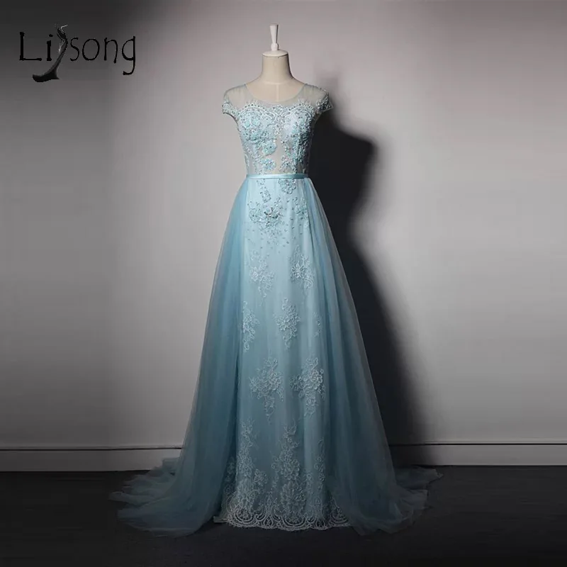 Middle East Sky Blue Lace Evening Dresses With Detachable Train Beaded Long Evening Gowns Overskirt Abendkleider 2017 A219
Middle East Sky Blue Lace Evening Dresses With Detachable Train Beaded Long Evening Gowns Overskirt Abendkleider 2017 A219