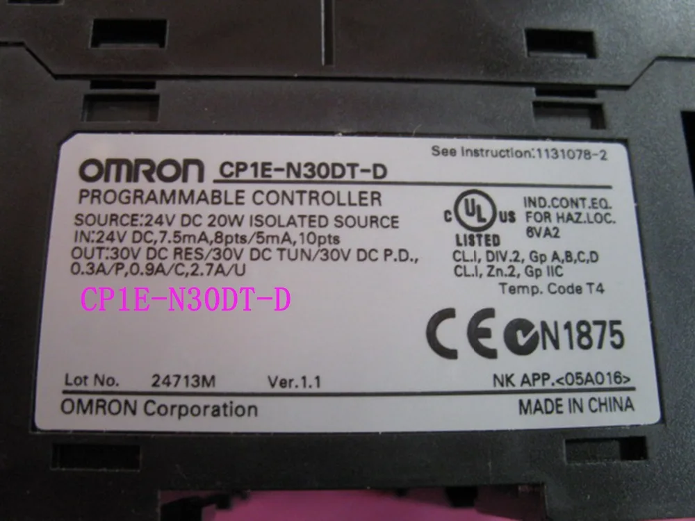 Motor controller N30DT-D N30DT CPU for Omro CP1E-N30DT-D DC 24V PLC Controller input 18 point Transistor output 12 point CP1E
Motor controller N30DT-D N30DT CPU for Omro CP1E-N30DT-D DC 24V PLC Controller input 18 point Transistor output 12 point CP1E