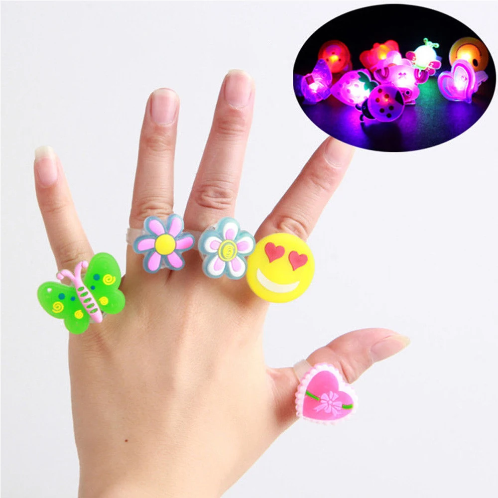 10/50pcs Kids Cartoon LED Flashing Light Up Glowing Finger Rings Electronic Christmas Halloween Fun Toys
10/50pcs Kids Cartoon LED Flashing Light Up Glowing Finger Rings Electronic Christmas Halloween Fun Toys