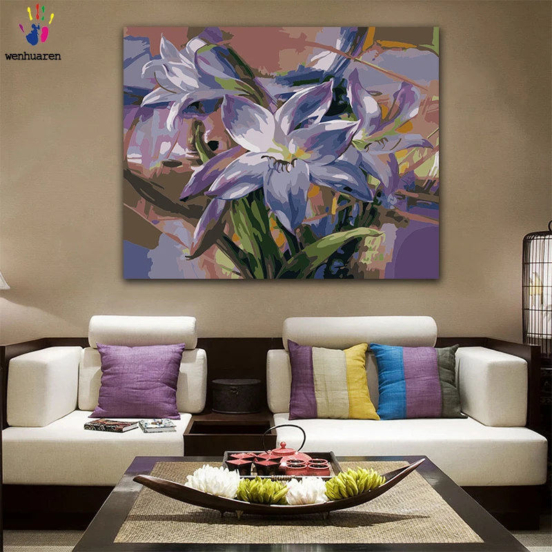 DIY colorings pictures by numbers with colors Purple lily flower picture drawing painting framed Home | Дом и сад
