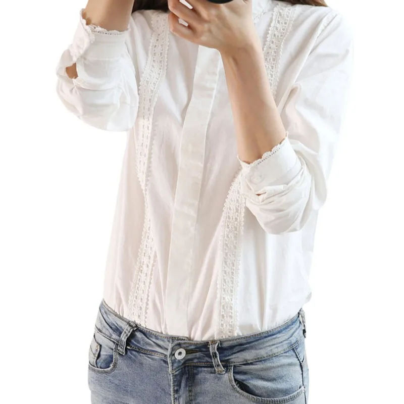 White Color Blouse Female Long Sleeves Lace Patchwork Turn-down Collar Shirts Sweet Girls Preppy Style Casual
White Color Blouse Female Long Sleeves Lace Patchwork Turn-down Collar Shirts Sweet Girls Preppy Style Casual