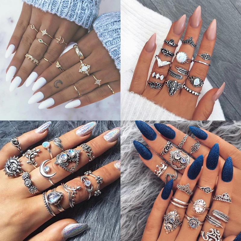 14Pcs/Set Retro Antique Silver Crystal Flower Sun Leaves Hollow Evil Eye Crown Rose Gold Ring Set Women Wedding Anniversary Gift
14Pcs/Set Retro Antique Silver Crystal Flower Sun Leaves Hollow Evil Eye Crown Rose Gold Ring Set Women Wedding Anniversary Gift