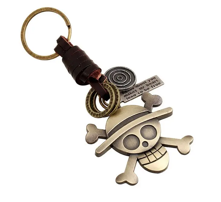 Skeleton Bronze Plated Keychain Genuine Leather Vintage Punk Key Chain For Car Ring Jewelry Women Men Kid Chaveiro Llaveros | Украшения и