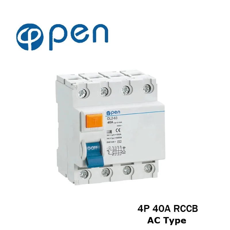 4P 40A Residual Current Circuit Breaker Electromagnetic type RCCB OL2-63 Series for Overload and Short Circuit Protection
4P 40A Residual Current Circuit Breaker Electromagnetic type RCCB OL2-63 Series for Overload and Short Circuit Protection