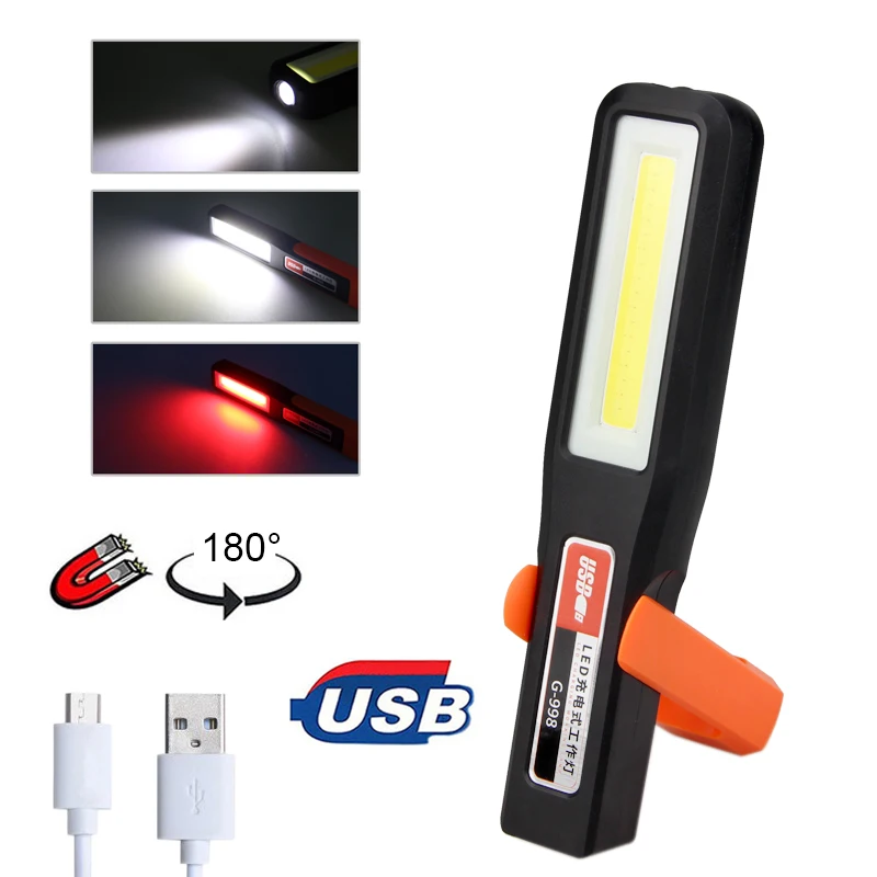 

3 Mode White&Red COB Flashlight Camping Stand Tent Light Lanterna Magnet USB Rechargeable Car repair Work lamp Built-in Battery