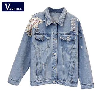 Vangull New Plus Size 5XL Denim Jacket Women Casual Holes Butterfly Pearls Sequins Pretty Jackets Lady Elegant Coat Casaco 2019
Vangull New Plus Size 5XL Denim Jacket Women Casual Holes Butterfly Pearls Sequins Pretty Jackets Lady Elegant Coat Casaco 2019
