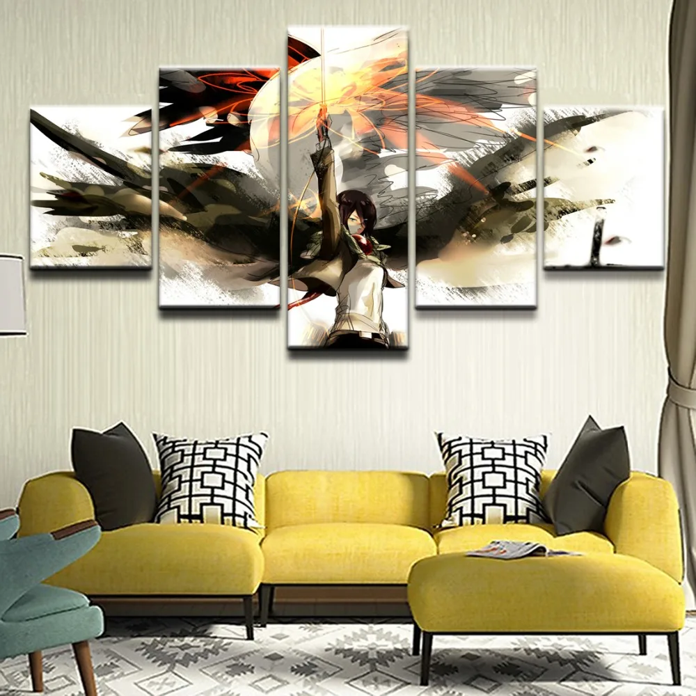 

Canvas HD Print Paintings For Living Room Decorative 5 Pieces Mikasa Ackerman Anime Attack on Titan Pictures Poster Wall Art