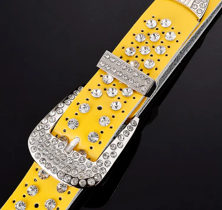Fashion Rhinestone Genuine leather Belts for Women Luxury Wide Pin buckle belt woman High quality 3.3 cm