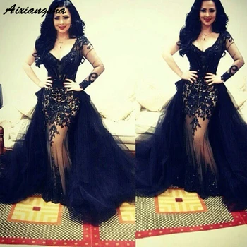 New Sexy Dark Navy Lace Applique Long Evening Dresses Sweetjaert Tulle Mermaid Long Sleeves Formal For Wedding Party
New Sexy Dark Navy Lace Applique Long Evening Dresses Sweetjaert Tulle Mermaid Long Sleeves Formal For Wedding Party