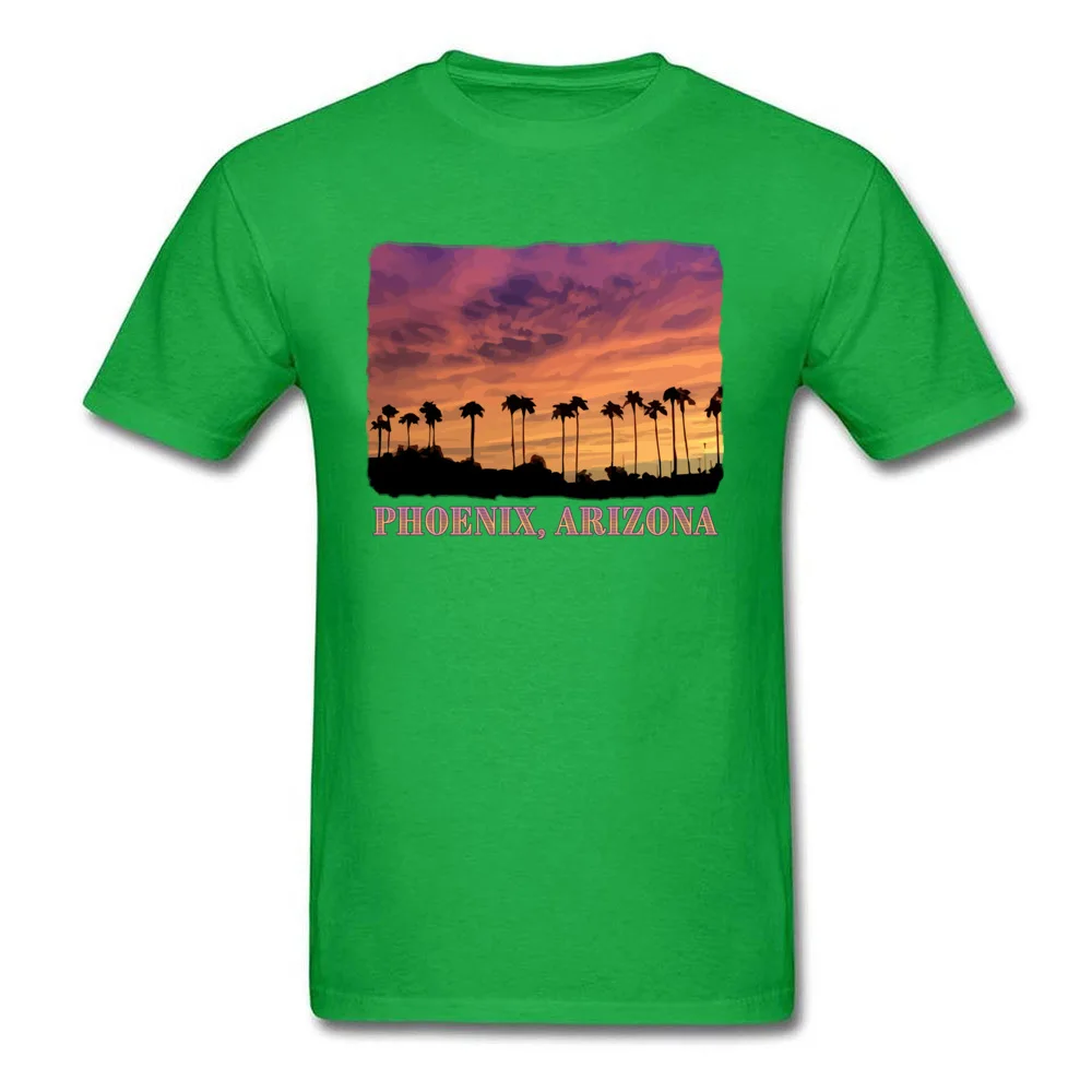 Newest Adult T-shirts Crew Neck Short Sleeve Cotton Casual T Shirt Hip hop Clothing Shirt Free Shipping Phoenix Arizona Beautiful Sunset Palm Trees green