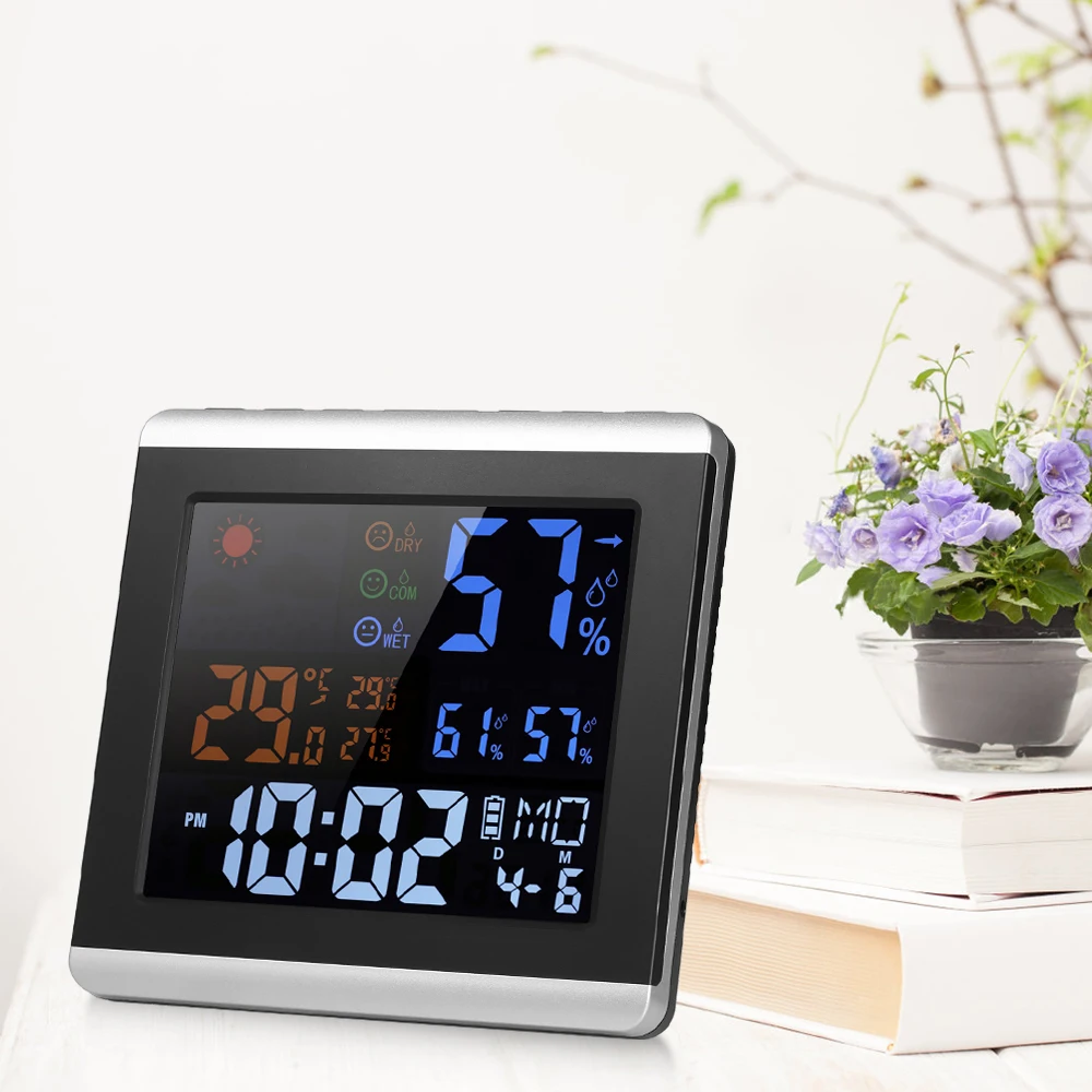 Digital Color Thermometer Hygrometer Weather station Clock LCD Indoor Temperature Humidity Meter Alarm Snooze Function Calendar
Digital Color Thermometer Hygrometer Weather station Clock LCD Indoor Temperature Humidity Meter Alarm Snooze Function Calendar
