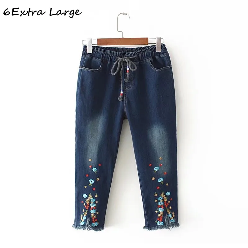 6 EXTRA LARGE Embroidery Elasticity Calf-Length Pants Loose Jeans For Women Fashion Thin Drawstring Waist Summer DM-003
6 EXTRA LARGE Embroidery Elasticity Calf-Length Pants Loose Jeans For Women Fashion Thin Drawstring Waist Summer DM-003