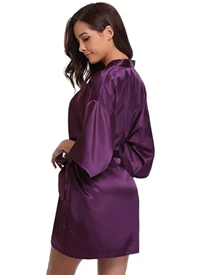 Women Silk Satin Short Night Robe Solid Kimono Robe Fashion Bath Robe Sexy Bathrobe Peignoir Femme Wedding Bride Bridesmaid Robe 126