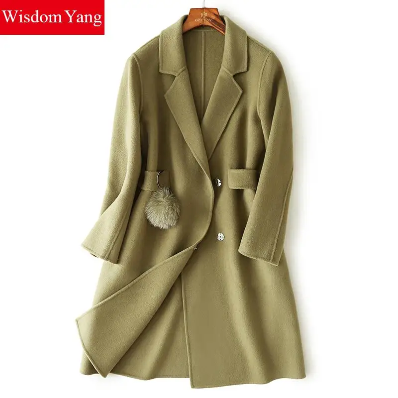 Wisdom Yang Winter Coats Turndown Women's Sheep Wool Coat Green Black Warm Trench Long Sleeve Pom Pom Woolen Overcoats Jackets
Wisdom Yang Winter Coats Turndown Women's Sheep Wool Coat Green Black Warm Trench Long Sleeve Pom Pom Woolen Overcoats Jackets