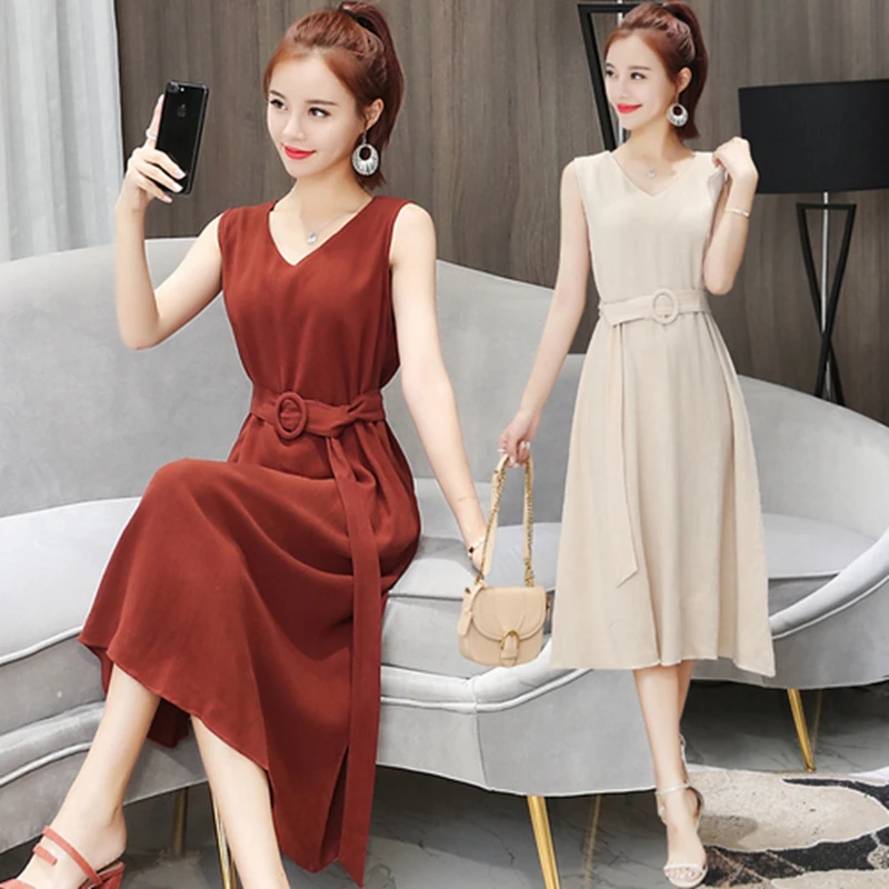 Elegant Summer dress women sleeveless Loose V-neck cotton tunic dress ladies office casual slim long bandage midi dress women
Elegant Summer dress women sleeveless Loose V-neck cotton tunic dress ladies office casual slim long bandage midi dress women