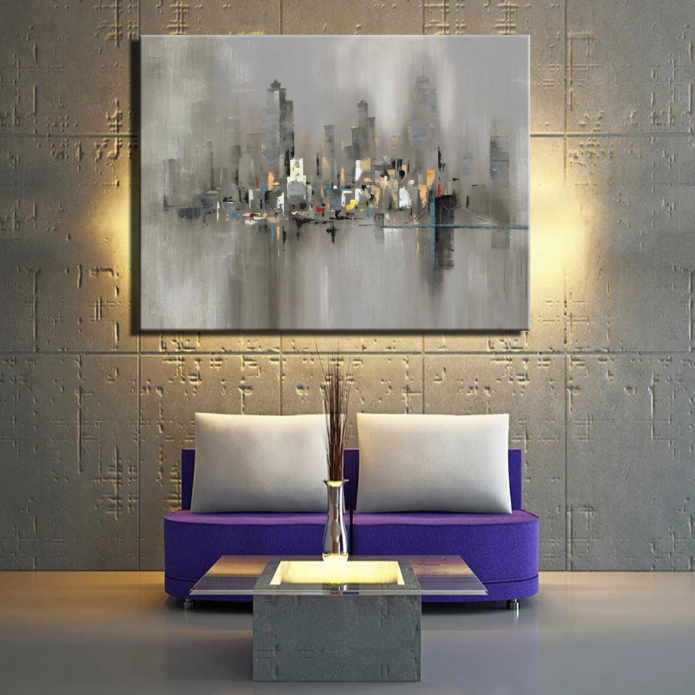 

Abstract City View Canvas Paintings Bright Gray Color Modern Wall Art Pictures For Living Room Wall Cuadros Decoration Unframed