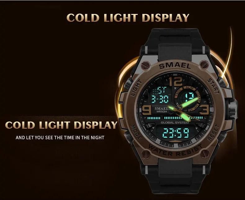 SMAEL Luxuly мужские наручные часы золотые цифровые водонепроницаемые 50 м
