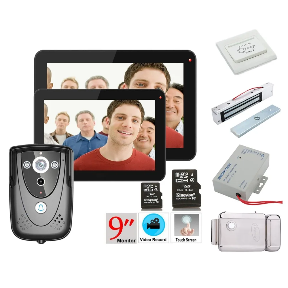 Home Security 9" 2 Monitors Recording Color Touch Screen Video Door Phone with PIR Record intercom System with IR camera 8G SD
Home Security 9" 2 Monitors Recording Color Touch Screen Video Door Phone with PIR Record intercom System with IR camera 8G SD