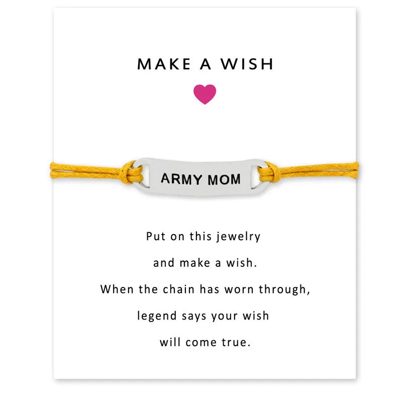 1Pcs Multi Colors Elegant Army Mom Card Charm Bracelets Mother Infinity Wish Antique Silver Adjustable Gifts Jewelry Accessories
1Pcs Multi Colors Elegant Army Mom Card Charm Bracelets Mother Infinity Wish Antique Silver Adjustable Gifts Jewelry Accessories