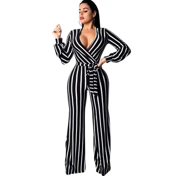Elegant Black and White Striped Jumpsuit Women Sexy Wrap Deep V Neck Belted Vacation Maxi Jumpsuit Workwear Wide Leg Jumpsuit
Elegant Black and White Striped Jumpsuit Women Sexy Wrap Deep V Neck Belted Vacation Maxi Jumpsuit Workwear Wide Leg Jumpsuit