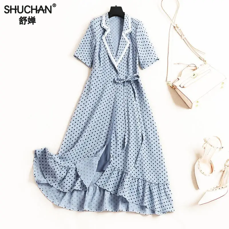 Shuchan Vintage New 2019 Fashion Summer Dresses Women Short Sleeve Sky Blue Polka Dot Knee-length Dresses With Ruffles 50782
Shuchan Vintage New 2019 Fashion Summer Dresses Women Short Sleeve Sky Blue Polka Dot Knee-length Dresses With Ruffles 50782