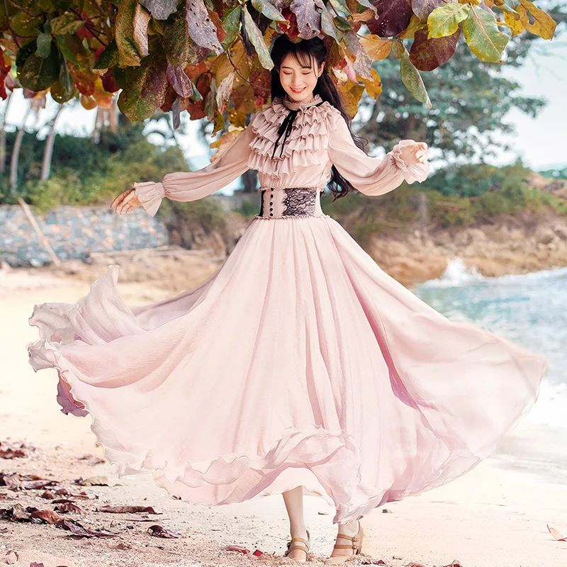 Free Shipping Boshow 2019 New Autumn Spring Elastic Waist Long Maxi Lantern Sleeve S-L Pink Ruffles Chiffon And Lace Dresses
Free Shipping Boshow 2019 New Autumn Spring Elastic Waist Long Maxi Lantern Sleeve S-L Pink Ruffles Chiffon And Lace Dresses