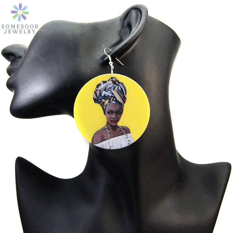 SOMESOOR 6cm Flat Round African Wood Drop Earrings Printed Fabric Headwrap Woman AFRO Ethnic Portrait Ear Jewelry Club Gifts
SOMESOOR 6cm Flat Round African Wood Drop Earrings Printed Fabric Headwrap Woman AFRO Ethnic Portrait Ear Jewelry Club Gifts