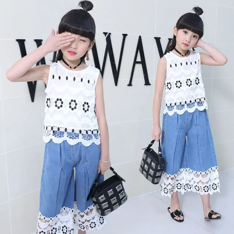 kids clothes Girls suit 2019 summer new children's lace sleeveless shirt denim skirt casual summer two-piece suit children sets
kids clothes Girls suit 2019 summer new children's lace sleeveless shirt denim skirt casual summer two-piece suit children sets