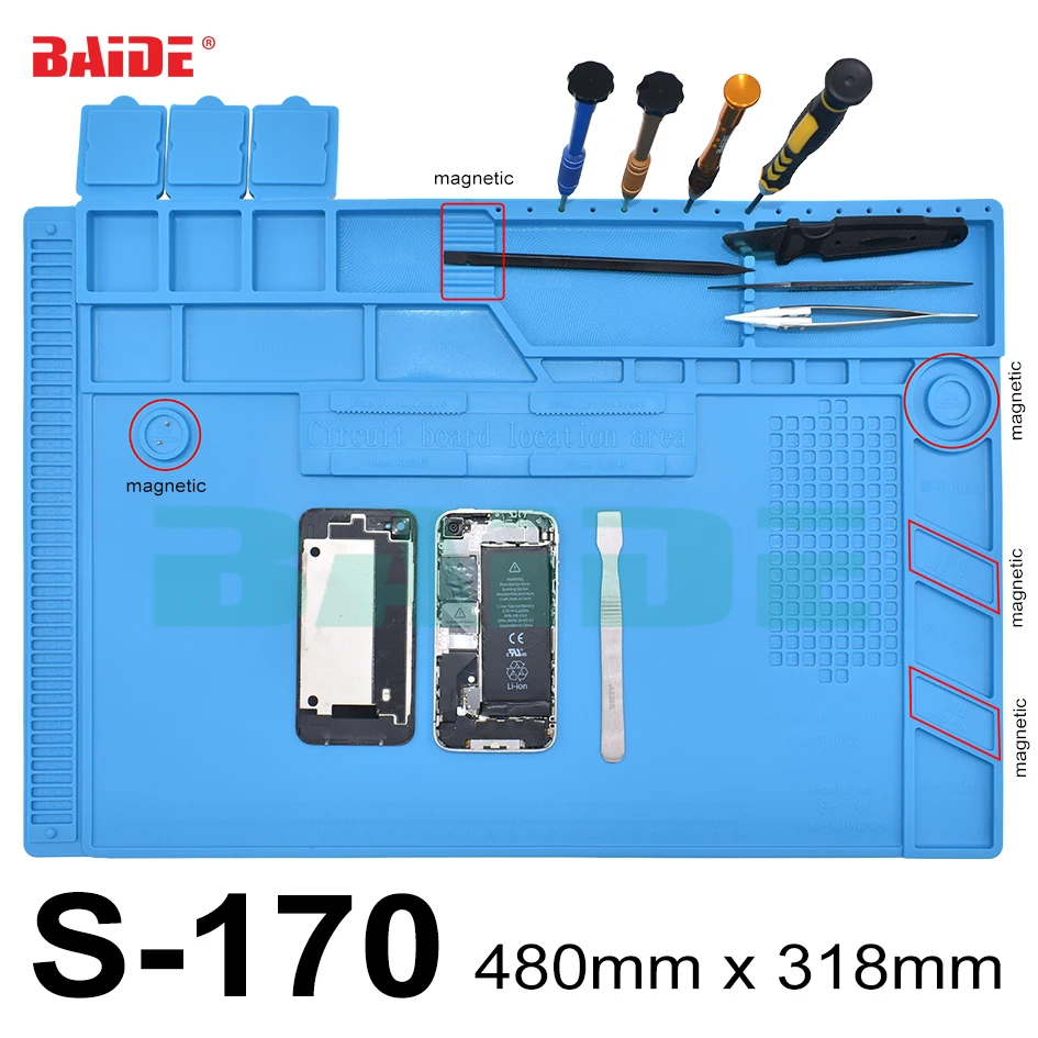 New Arrived 480 x 318mm Heat Insulation Silicone Pad S-170 Desk Mat Maintenance Platform for BGA Soldering Repair Station
New Arrived 480 x 318mm Heat Insulation Silicone Pad S-170 Desk Mat Maintenance Platform for BGA Soldering Repair Station