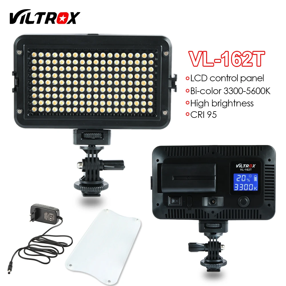 Viltrox VL-162T Camera LED Video Light LCD Panel 3300K-5600K Bi-Color Dimmable + AC power Adapter for Canon Nikon Sony Camcorder
Viltrox VL-162T Camera LED Video Light LCD Panel 3300K-5600K Bi-Color Dimmable + AC power Adapter for Canon Nikon Sony Camcorder