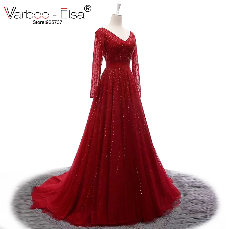 VARBOO_ELSA Double V Neck Sexy Prom Dress Long Sleeve Red Tulle Floor-Length Evening Dress Beading Sequined Wedding Party Gown
VARBOO_ELSA Double V Neck Sexy Prom Dress Long Sleeve Red Tulle Floor-Length Evening Dress Beading Sequined Wedding Party Gown