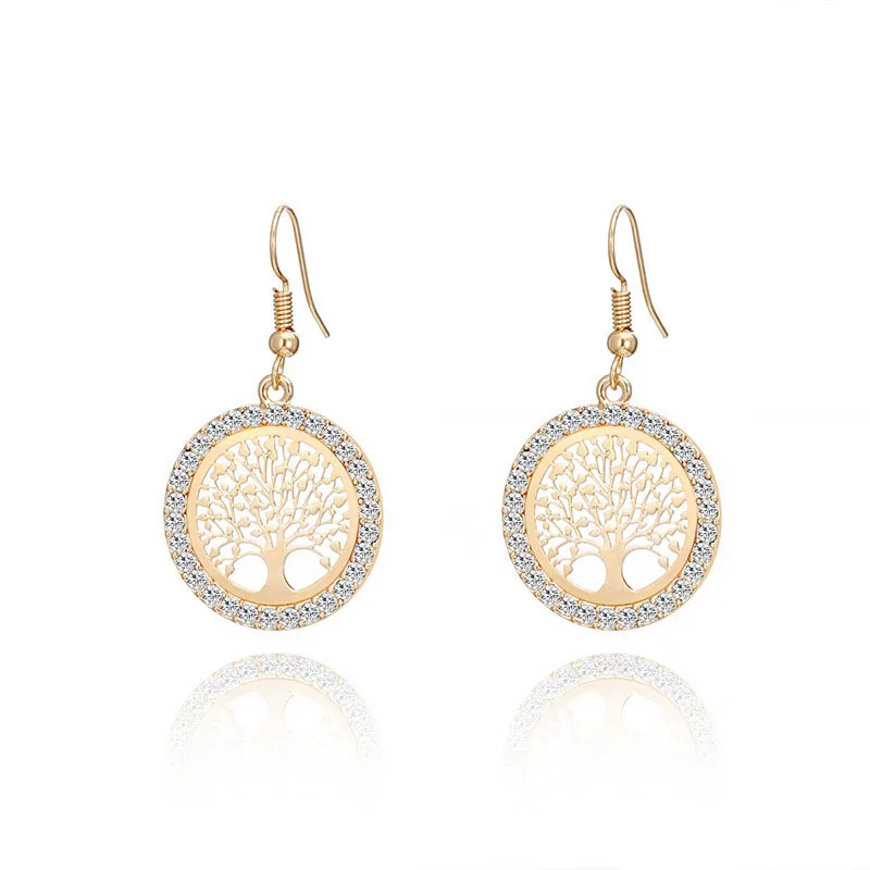 Gold Crystal Drop Earrings Women Hollow Out Tree of Life Pattern Round Earring moda mujer Jewelry 2020 Fashion Pendientes
Gold Crystal Drop Earrings Women Hollow Out Tree of Life Pattern Round Earring moda mujer Jewelry 2020 Fashion Pendientes
