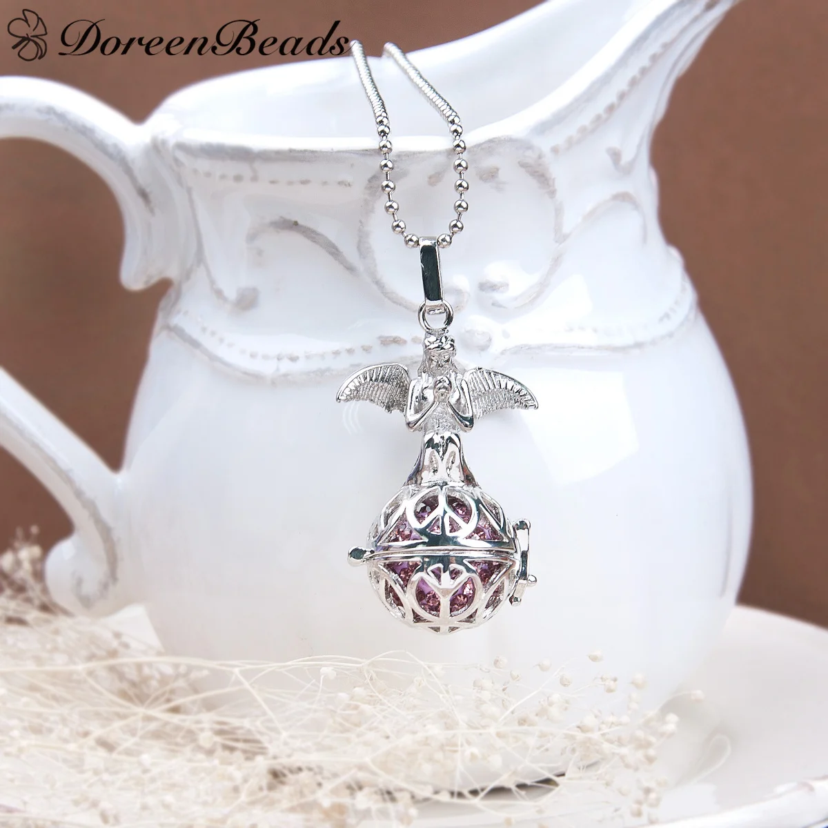 DoreenBeads Necklace Ball Chain Dull Silver Color Mexican Wish Box Pendant Angel Wing Peace Symbol With Clay Ball Pink 54cm,1 PC
DoreenBeads Necklace Ball Chain Dull Silver Color Mexican Wish Box Pendant Angel Wing Peace Symbol With Clay Ball Pink 54cm,1 PC