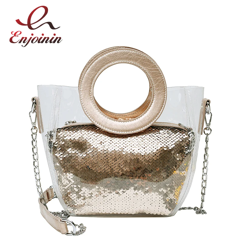 Transparent Pvc Bucket Sequins Small Bag Fashion Ladies Handbag Shoulder Bag Beach Bag Women Crossbody Bag Female Bolsa Purse
Transparent Pvc Bucket Sequins Small Bag Fashion Ladies Handbag Shoulder Bag Beach Bag Women Crossbody Bag Female Bolsa Purse