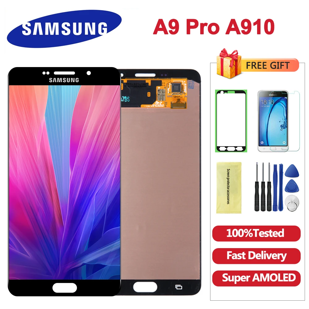 

6.0" Super AMOLED Display for SAMSUNG Galaxy A9 2016 LCD Screen Touch Digitizer A9 Pro A910 A9100 LCD Display Replacement
