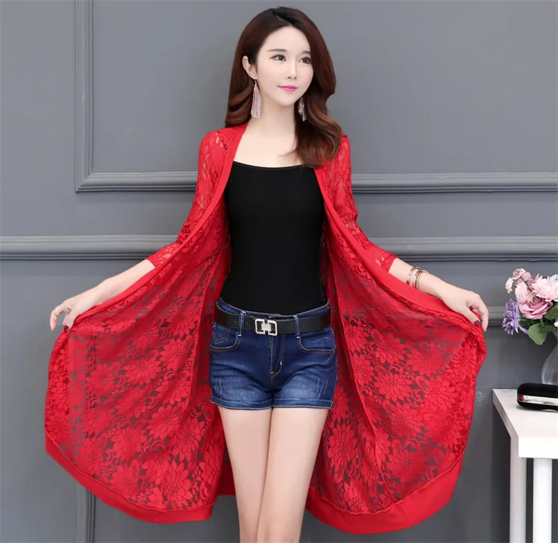 Fashion Ladies Summer Long Lace Cardigan Full Sleeves Red / White Floral Kimono Cardigan Casual Shirt Open Lace Blouse Top
Fashion Ladies Summer Long Lace Cardigan Full Sleeves Red / White Floral Kimono Cardigan Casual Shirt Open Lace Blouse Top