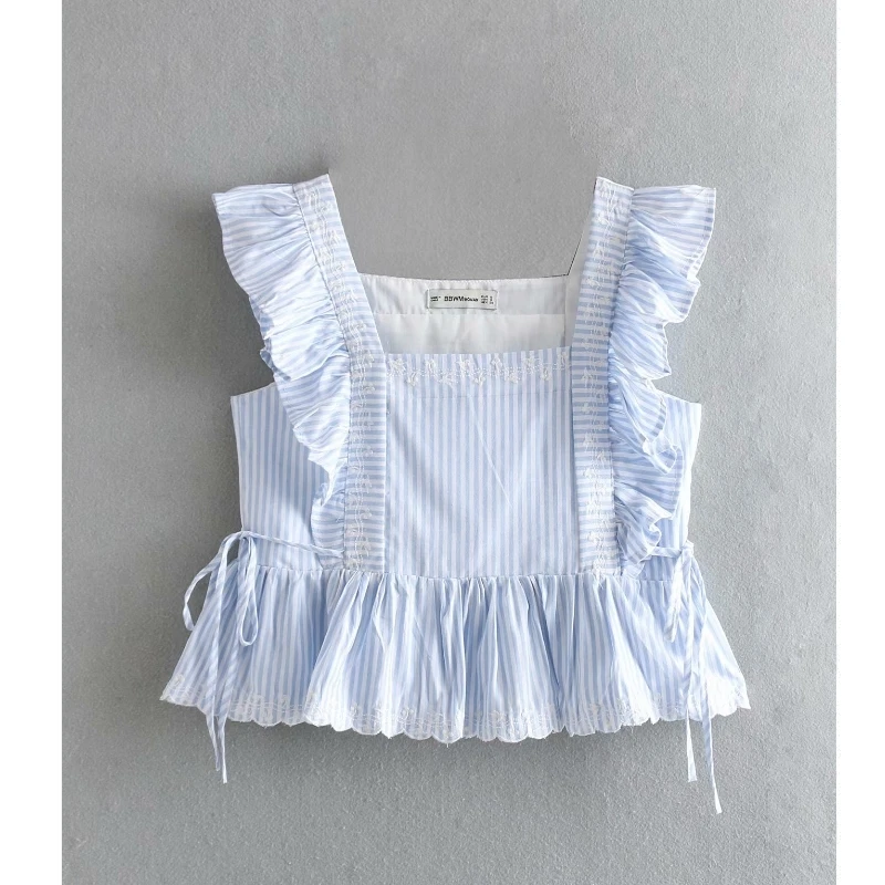 new women fashion square collar embroidery casual striped blouse pleated ruffles shirts business blusas chic chemise tops LS3703
new women fashion square collar embroidery casual striped blouse pleated ruffles shirts business blusas chic chemise tops LS3703