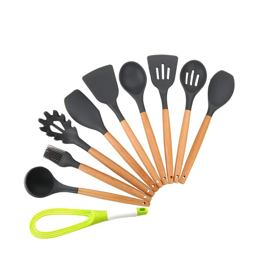 10 pcs Silicone Kitchen Utensils, Heat Resistant Kitchen Utensil Set with Hard Wood Handle Non-Stick / Easy to Clean / BPA Fre
10 pcs Silicone Kitchen Utensils, Heat Resistant Kitchen Utensil Set with Hard Wood Handle Non-Stick / Easy to Clean / BPA Fre