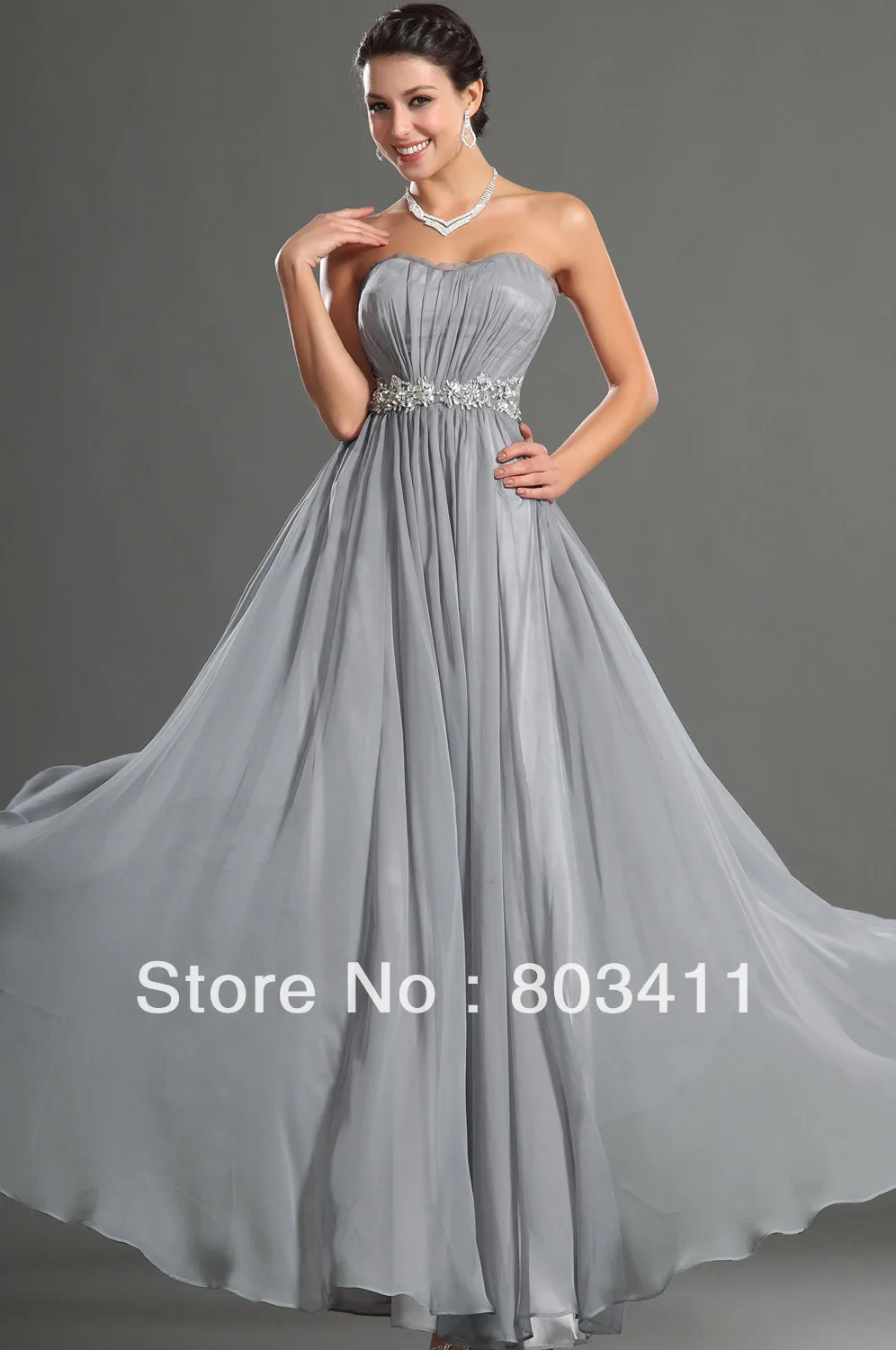Free Shipping Charming Strapless A-Line Sweetheart Floor-length Gray Chiffon Evening Dress
Free Shipping Charming Strapless A-Line Sweetheart Floor-length Gray Chiffon Evening Dress