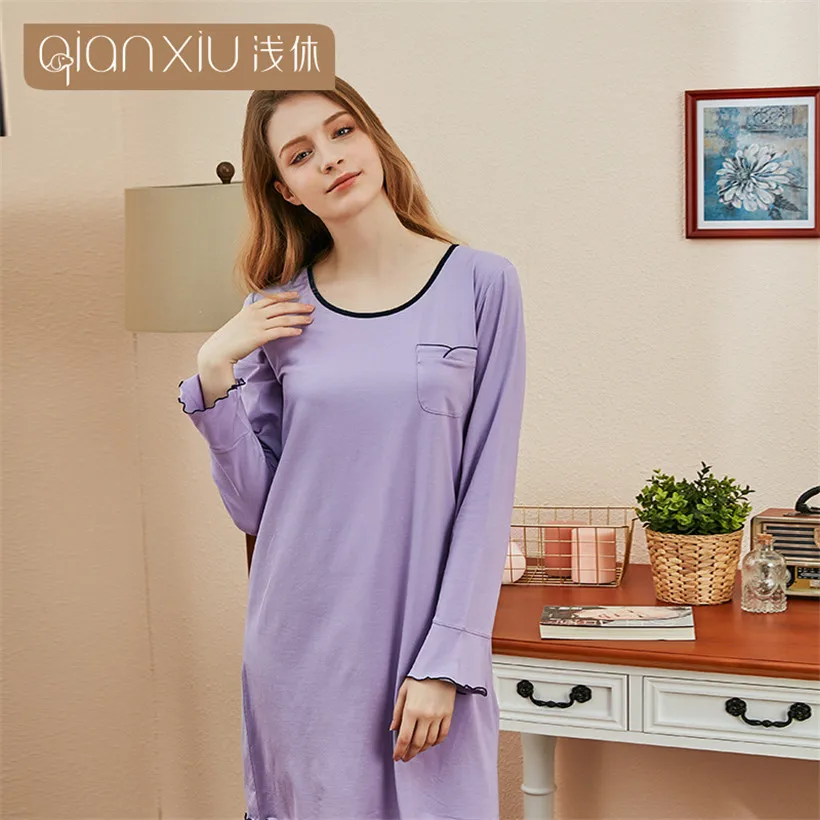2019 autumn Night Dress Women solid color Nightgown long sleeve Sleepshirts woman comfort Nightdress femme Cotton Sleepwear
2019 autumn Night Dress Women solid color Nightgown long sleeve Sleepshirts woman comfort Nightdress femme Cotton Sleepwear