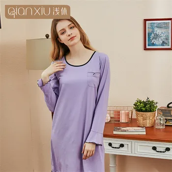 2019 autumn Night Dress Women solid color Nightgown long sleeve Sleepshirts woman comfort Nightdress femme Cotton Sleepwear
2019 autumn Night Dress Women solid color Nightgown long sleeve Sleepshirts woman comfort Nightdress femme Cotton Sleepwear